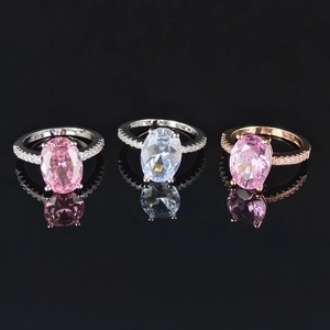Anillo de Cobre de Lujo con Circonia Ovalada para Mujer Elegante Galvanizado Incrustado Aniversario Boda Joyería de Moda Regalo