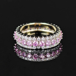 Three-row pavé eternity ring with pink and white cubic zirconia on silver-tone metal