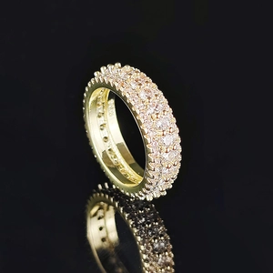 Exquisite S925 sterling silver ring with three rows of pink and clear zircon pave