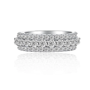 Minimalist silver sparkling zircon pave ring with elegant mirror reflection on white base
