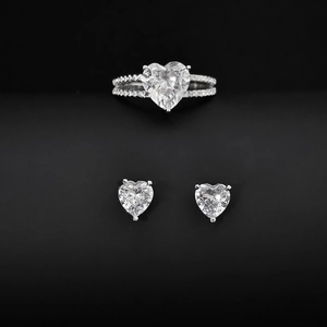 Exquisites Herzform Zirkonia Schmuck Für Damen Versilbertes Kupfer Herz Ring Und Ohrstecker Romantischer Eleganter Schmuck