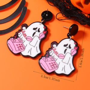 Halloween-Geisterohrring mit rosa Schleife und Telefon, Detailansicht Größe 3,5x5,8 cm