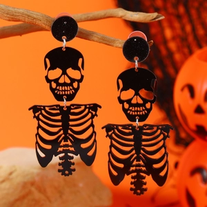 Pendientes góticos de acrílico con esqueleto en blanco y negro para la fiesta Halloween