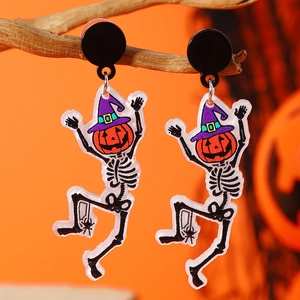 Pendientes de Halloween en acrílico con esqueletos danzantes y cabezas de calabaza