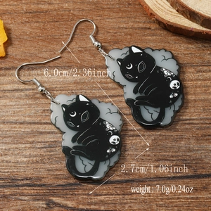 Pendientes de acrílico gato negro luminosos con motivos florales y ganchos de plata