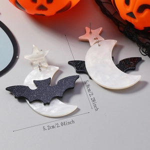 Acryl Halloween Mond und Fledermaus Ohrringe mit Glitzer für gruselige Party Kostüme