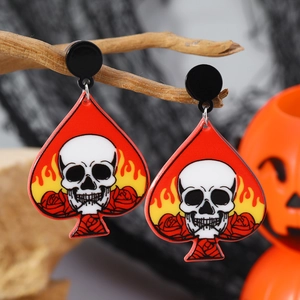 Halloween Acryl Spaten Ohrringe mit Totenkopf und Flammen Design auf Zweigen