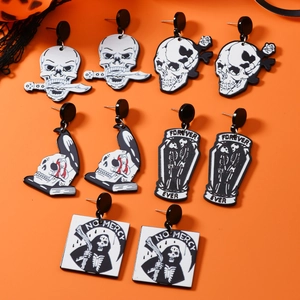 Halloween Gothic Acrylic Skull Raven Coffin Drop Earrings With Stainless Steel Earring Post For Women Horror Party Jewelry