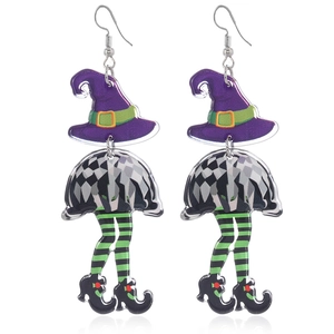 Halloween Hexe Hut und gestreifte Beine Acryl Ohrringe für Damen festlicher Schmuck