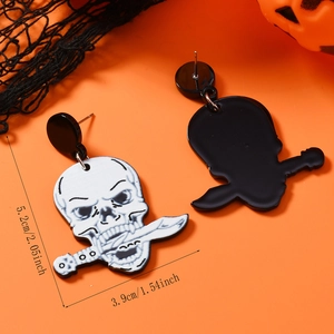 Detailed size view of Halloween acrylic skull earrings showing 5.2cm length and dimensions