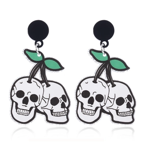Glitzernde Totenkopf-Kirsch-Ohrringe aus Acryl für Halloween mit silbernen Akzenten