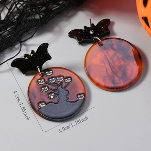 Detail of Halloween bat studs and pumpkin resin earrings with 4.2x3.0cm size marks
