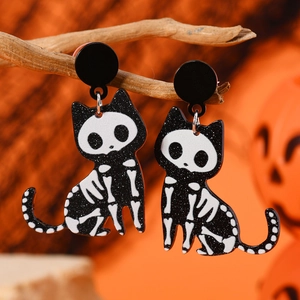 Halloween Spider Skeleton Cat Dog Earrings Alloy Acrylic Rhinestone Stud Dangle Earrings Women Spooky Gothic Jewelry