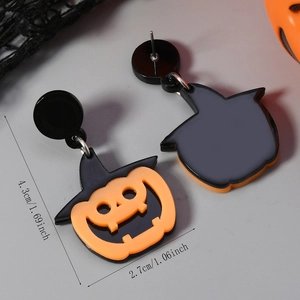 Pendientes de Halloween en acrílico con calabaza y sombrero de bruja de 4,3cm x 2,7cm