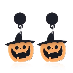 Pendientes de calabaza de Halloween con sombreros de bruja en acrílico naranja y negro