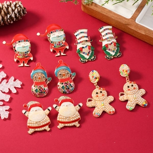 Legierung Weihnachten Strass Künstliche Perle Ohrstecker Weihnachtsmann Schneemann Gnom Lebkuchenmann Ohrringe Für Damen Festlicher Schmuck