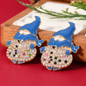 Orecchini a forma di gnomo natalizio con cappello blu smaltato e strass colorati