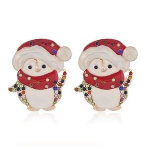 Orecchini a perno a forma di pinguino natalizio con smalto rosso e cristalli strass