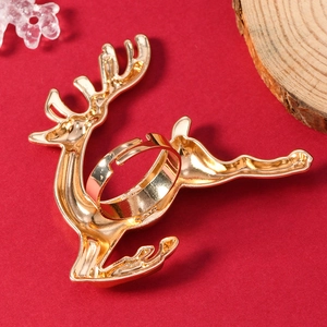 Golden reindeer napkin ring made of polished zinc alloy for Christmas table decoration