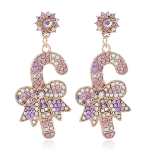 Orecchini a bastoncino di zucchero natalizi con strass colorati e fiocco rosa