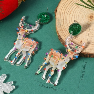 Detailed size view of acrylic Christmas reindeer earrings measuring 6.0cm by 2.2cm