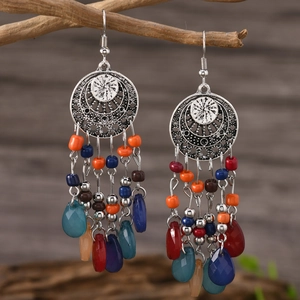 Orecchini Pendenti Etnici Vintage Boémien per Donna Orecchini Pendenti Jhumka in Lega Con Strass Colorati e Perline in Resina