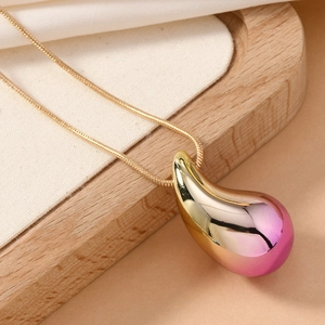 Retro punk teardrop pendant necklace with golden snake chain and tri-color metallic gradient