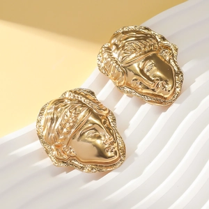 Vintage gold relief portrait earrings with antique coin style and liquid metal finish