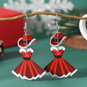 Boucles d'oreilles de Noël rouges en acrylique suspendues sur des branches avec décor
