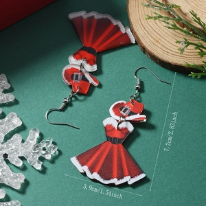 Vue détaillée de boucles d'oreilles Noël en acrylique avec dimensions précises