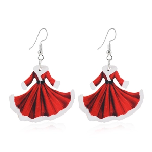 Boucles d'oreilles robe de Noël rouge en acrylique avec bordure blanche et ceinture noire