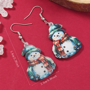 Détails des boucles d'oreilles bonhomme de neige en acrylique avec accessoires de Noël