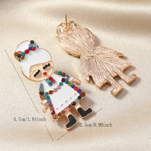Detailed view of colorful rhinestone cartoon girl earrings with size measurements