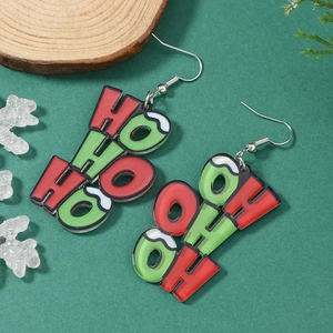 Orecchini di Natale in acrilico con lettere HO HO HO in rosso e verde festivo