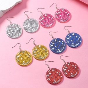 Orecchini disco colorati in acrilico con motivo a scacchi glitterati per feste