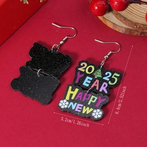 Pendientes de acrílico 2025 Happy New Year con purpurina y estampados festivos