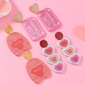 Romantic Acrylic Heart Letter Drop Earrings For Valentine's Day Party Glitter Sweet Love Forever Miss You Hug Me Jewelry For Women