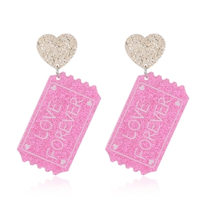 Pink glitter heart earrings with LOVE FOREVER letters and golden heart studs for women