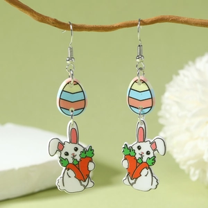 Pendientes creativos de Pascua con colgantes de acrílico de conejo y zanahoria en madera