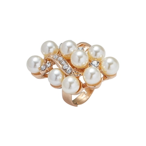 Bague ouverte en or rose avec perles surdimensionnées et strass, motif floral