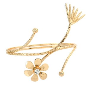 Vintage bohemian gold flower arm cuff bracelet with sparkling crystal and floral details
