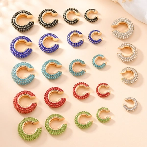 Ensemble de boucles d'oreilles C en alliage doré avec zircons colorés pour positions multiples