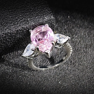 Elegante Anillo de Cobre con Diamantes de Imitación de Gota Rosa para Mujer Joyería de Moda Anillo de Piedra de Talla Pera