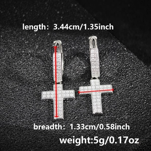 Sleek silver cross earrings with white zircon inlay and 3.44cm length measurement