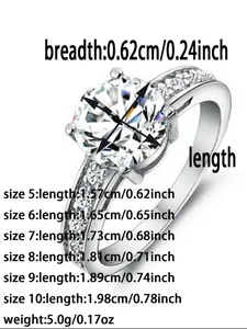 Size chart for minimalist zircon ring showing inner diameter measurements from size 5 to 10