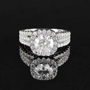 Anillo Halo de Cobre Con Circonia Redonda de Lujo Elegante Anillo de Compromiso Boda Para Mujer Joyería de Moda