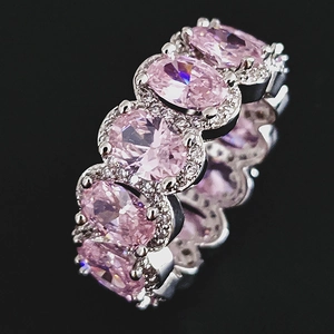 Lussuoso Anello Eternity con Zirconia Ovale per Donna Pave Halo in Rame Matrimonio Fidanzamento Gioielli Moda