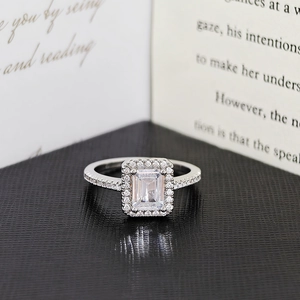 Mode Smaragdslijpsel Vierkante Zirkonia Halo Ring Koper Micro Pave Band Ring Voor Vrouwen Bruiloft Verloving Feest Sieraden Cadeau