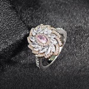 Anillo de Cobre con Circonia en Forma de Flor para Mujer Chapado en Dos Tonos Oro Rosa Plata Joyería de Moda Regalo