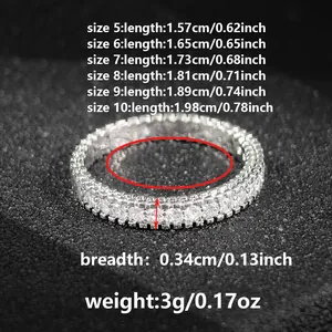 Detaillierte Größentabelle mit Umfang und Breite für den dreireihigen Zirkonia-Ring